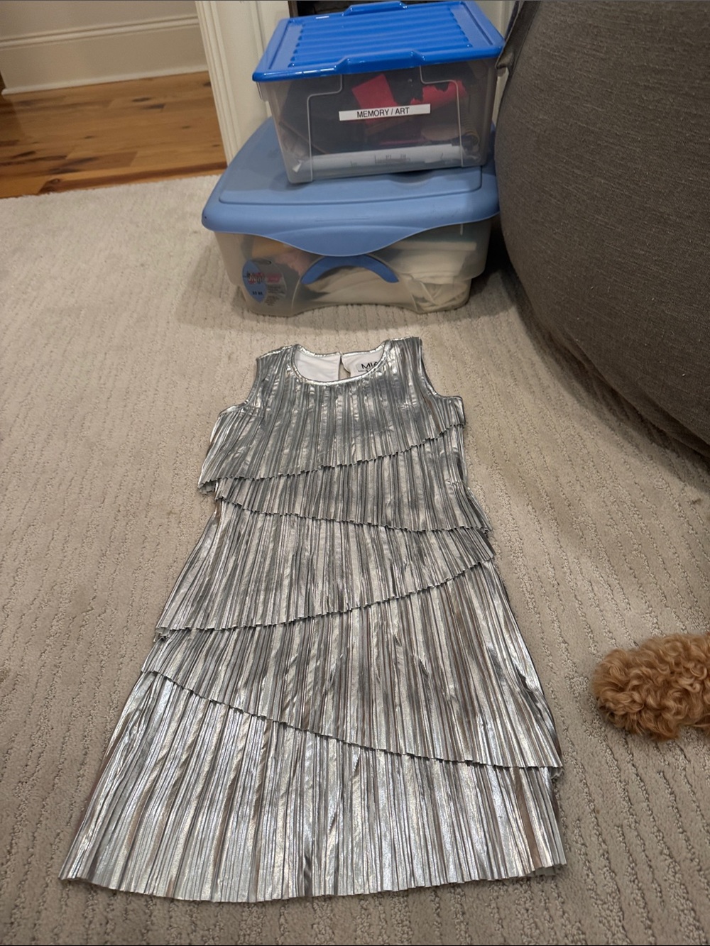 MIA Silver Metallic Tiered Pleated Dress for Girls